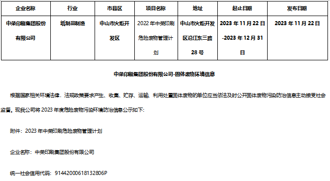 royal皇家88危险废料信息公示